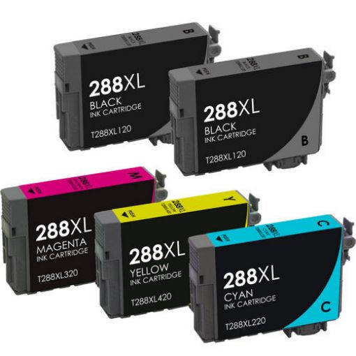 Picture of (Value Bundle, 5pk) Premium T288XL120, T288XL220, T288XL320, T288XL420 (Epson 288XL) Compatible High Yield Epson 2 Black, Cyan, Magenta, Yellow Inkjet Cartridges