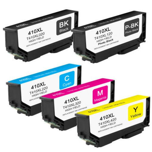 Picture of (Value Bundle, 5pk) Premium T410XL020, T410XL120, T410XL220, T410XL320, T410XL420 (Epson 420XL) Compatible High Yield Epson Black, Photo Black, Cyan, Magenta, Yellow Inkjet Cartridges