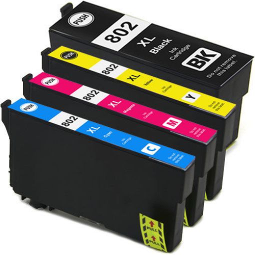 Picture of (Value Bundle, 4pk) Premium T802XL0-420-S (Epson 802XL) Compatible High Yield Epson Black, Cyan, Magenta, Yellow Ink Cartridges